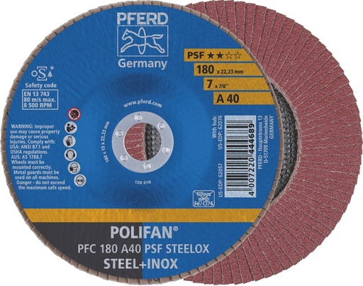 [PFERD.67744185] Flap Disc 180x22 40G Alox PSF Steelox Pferd