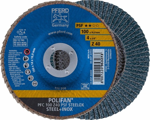 [PFERD.67764100] Flap Disc 100x16 40G Zirconia PSF Steelox Pferd