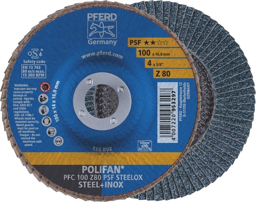 [PFERD.67768100] Flap Disc 100x16 80G Zirconia PSF Steelox Pferd
