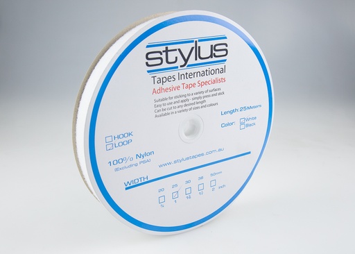[STYLUS.3323] Velcro Loop 25mm White Adhesive