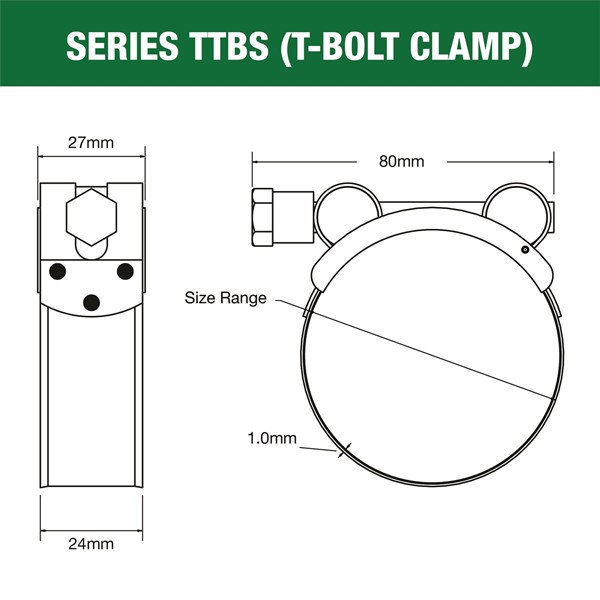 T-Bolt Clamp 74-79mm Full Stainless