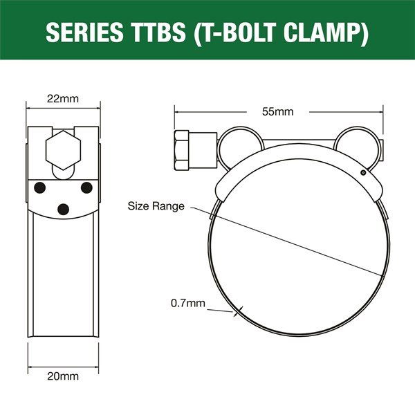 T-Bolt Clamp 58-61mm Full Stainless