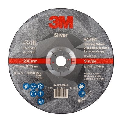 Grinding Disc 230x6.0x22 A36P Rigid Silver 3M