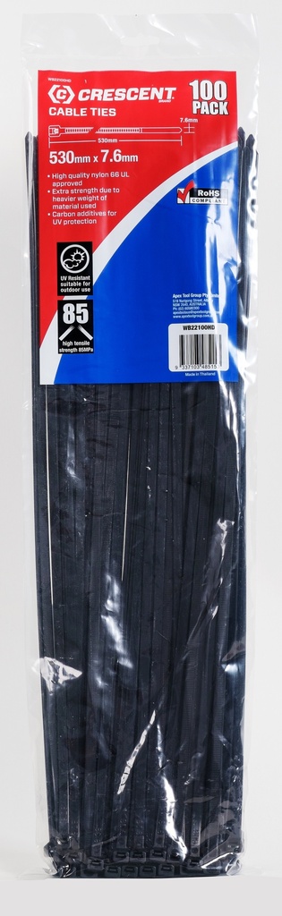Cable Tie 550x8.00mm Black Nylon 100pk Crescent