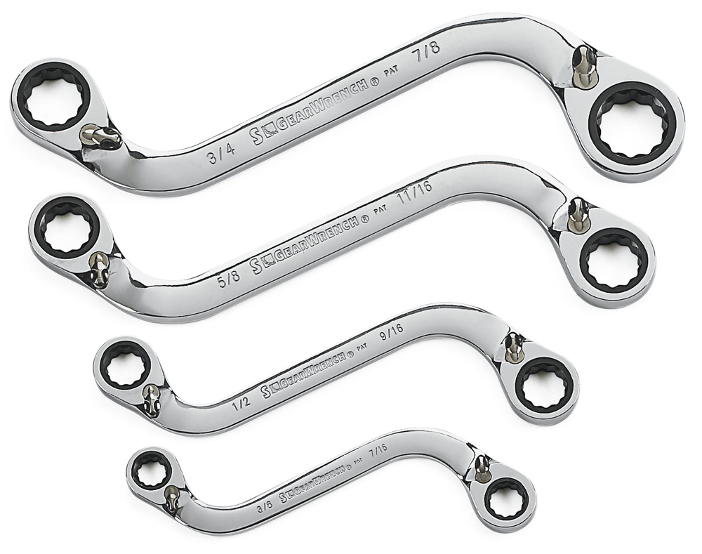 Gear Ratchet Spanner Set Ring S Shape 3/8-7/8"