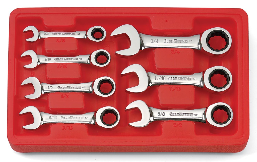 Gear Ratchet Spanner Set One Way Stubby AF 7pc