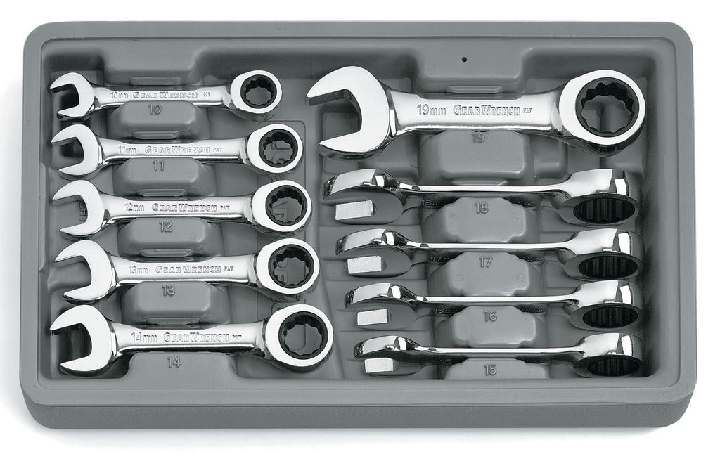 Gear Ratchet Spanner Set One Way Stubby Met 10pc