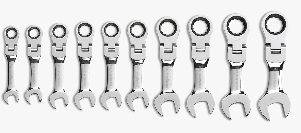 Gear Ratchet Spanner Set One Way Stubby Flex Met