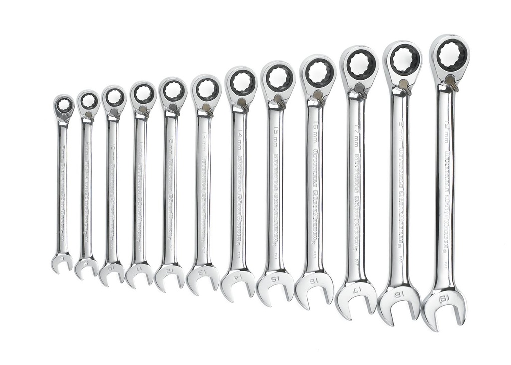 Gear Ratchet Spanner Set Reverse Metric 12pc