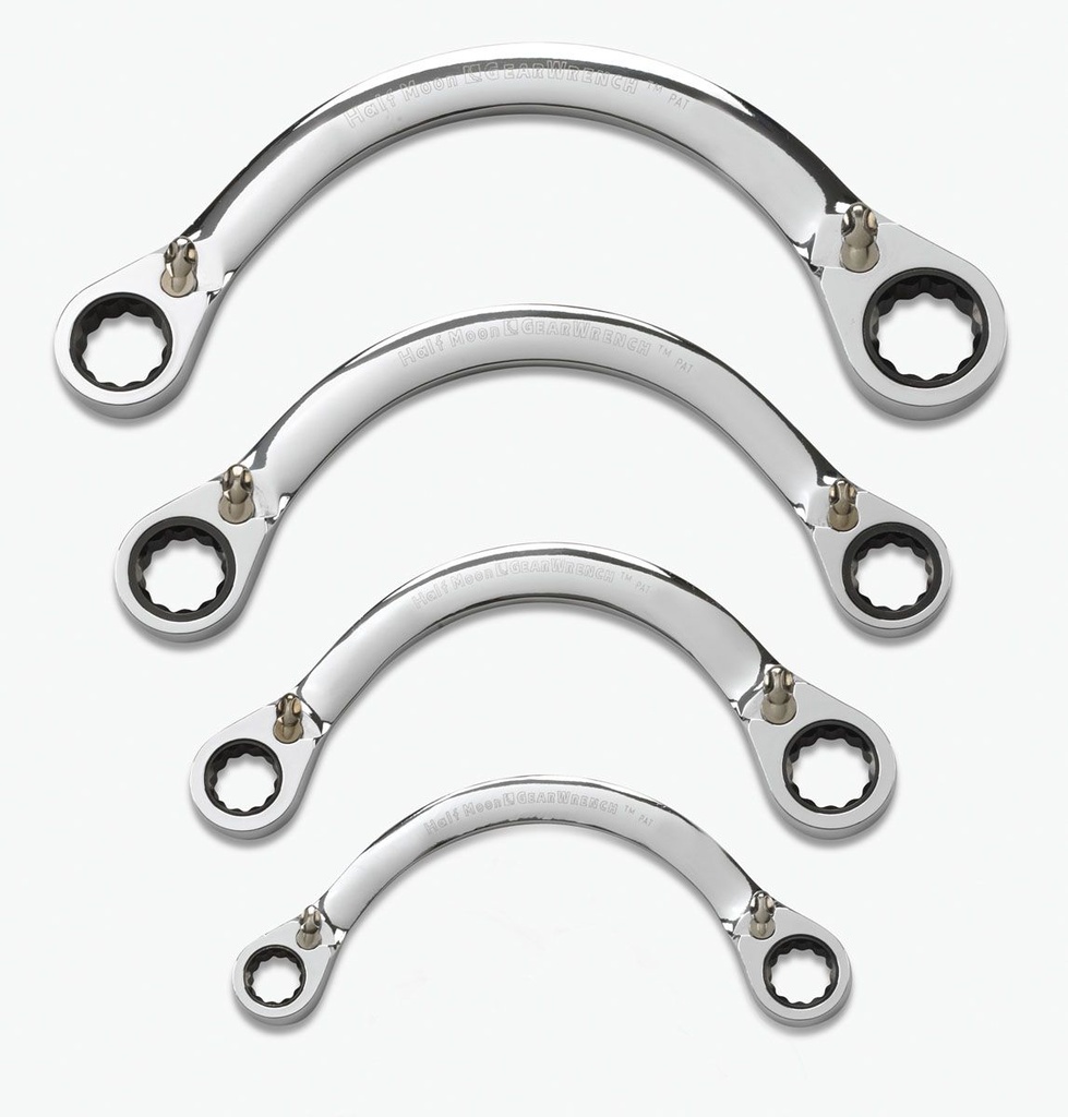 Gear Ratchet Spanner Set Ring Half Moon 3/8-7/8"