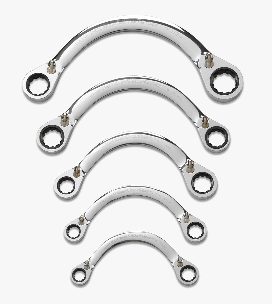 Gear Ratchet Spanner Set Ring Half Moon 10-22mm