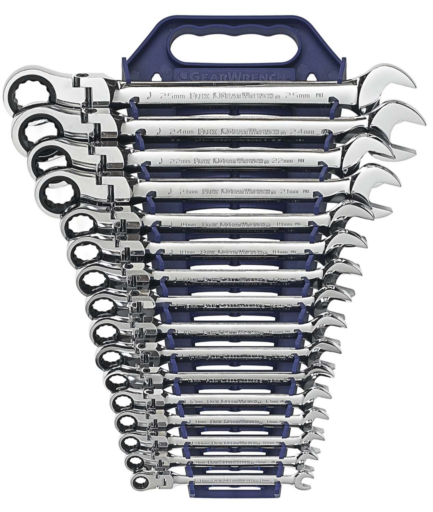 Gear Ratchet Spanner Set Flex Head Metric 16pc