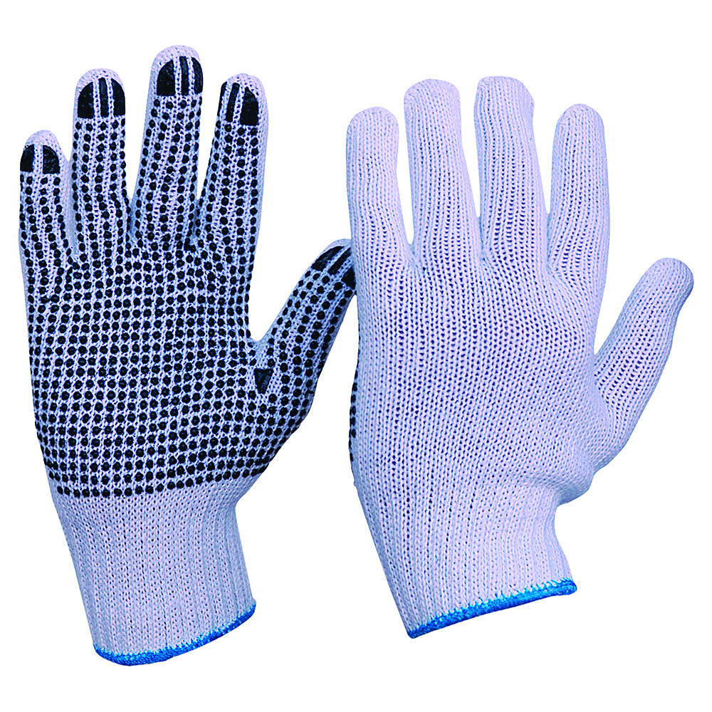 Glove Poly/Cotton Knitted PVC Polka Dot Mens