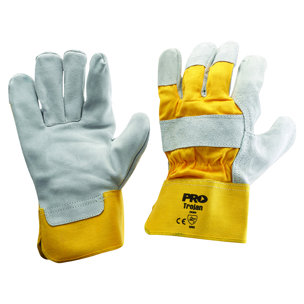 Glove Work Leather Yellow Cotton Drill Back