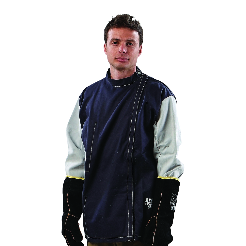 Welding Jacket Cotton Drill Leather Slv Large