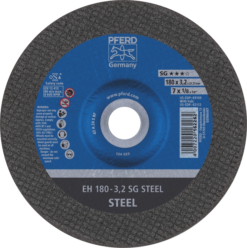 Cut Off Disc 180x3.2x22 EH SG Steel Pferd