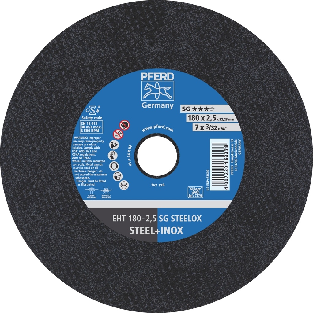 Cut Off Disc 180x2.5x22 SG Steel/Inox Pferd