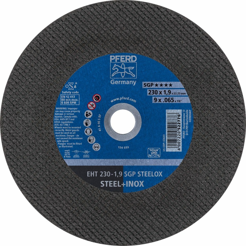 Cut Off Disc 230x1.9x22 SGP Steel/Inox Pferd