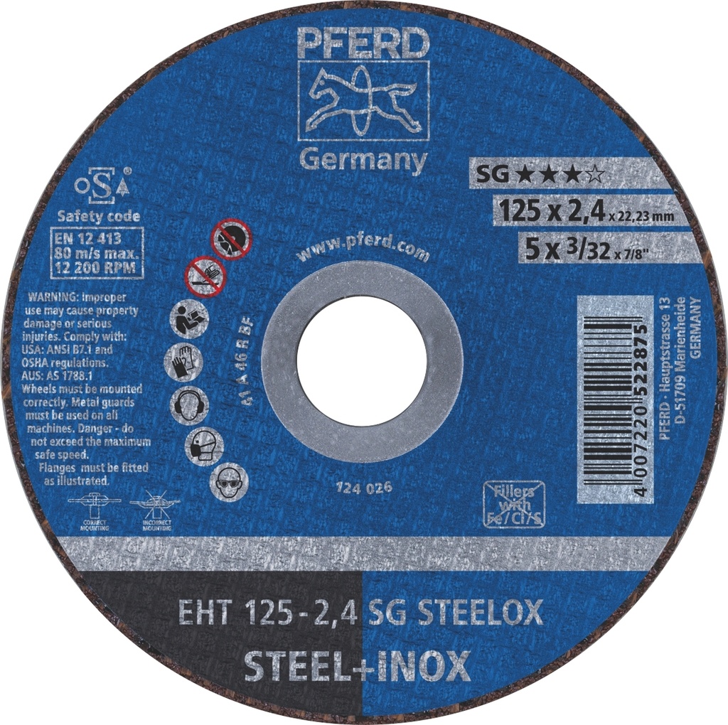 Cut Off Disc 125x2.4x22 SG Steel/Inox Pferd