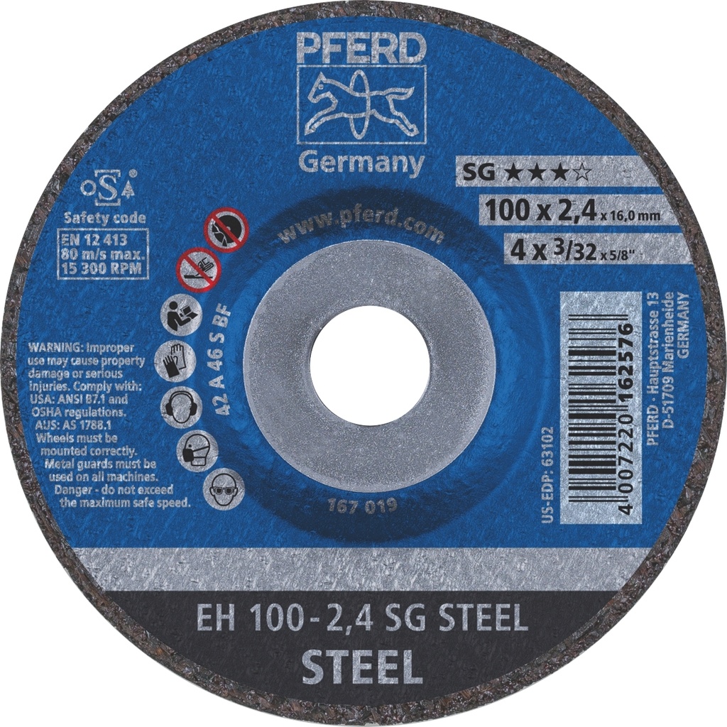 Cut Off Disc 100x2.4x16 EH SG Steel Pferd