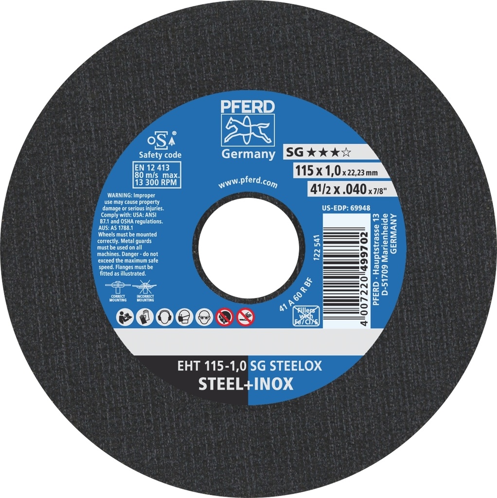 Cut Off Disc 115x1.0x22 SG Steel/Inox Pferd