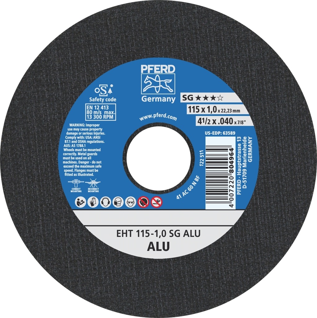 Cut Off Disc 115x1.0x22 SG Alum Pferd