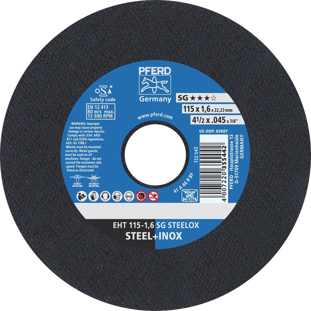 Cut Off Disc 115x1.6x22 SG Steel/Inox Pferd