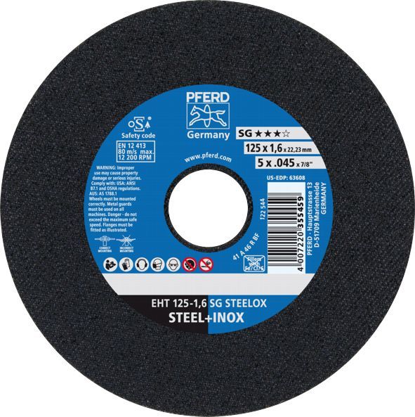 Cut Off Disc 125x1.6x22 SG Steel/Inox Pferd