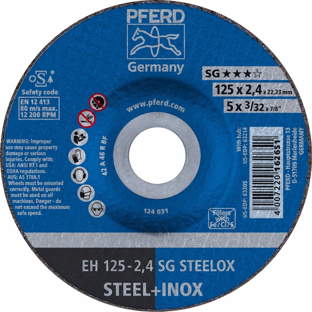 Cut Off Disc 125x2.4x22 EH SG Steel/Inox Pferd