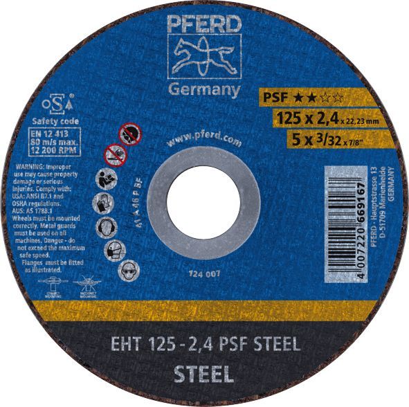 Cut Off Disc 125X2.4X22 PSF Steel Pferd