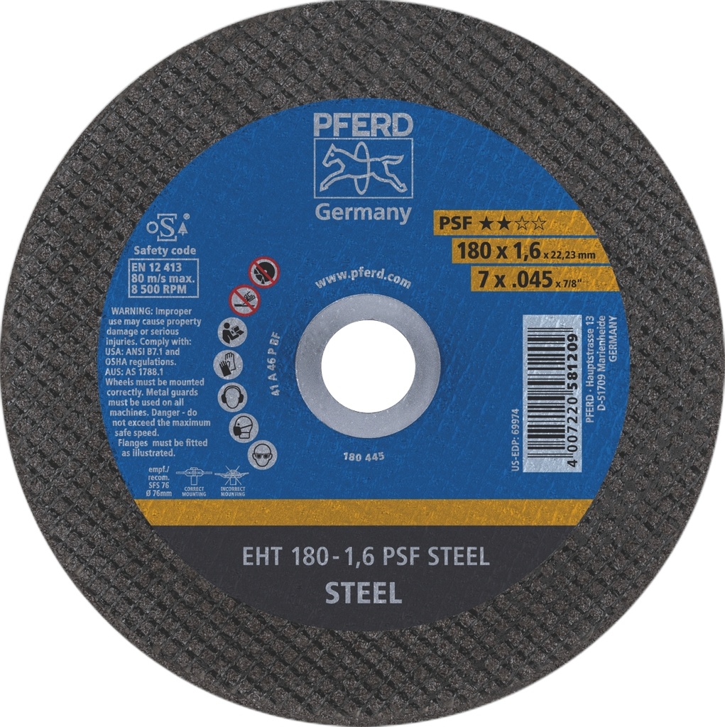 Cut Off Disc 180x1.6x22 PSF Steel Pferd