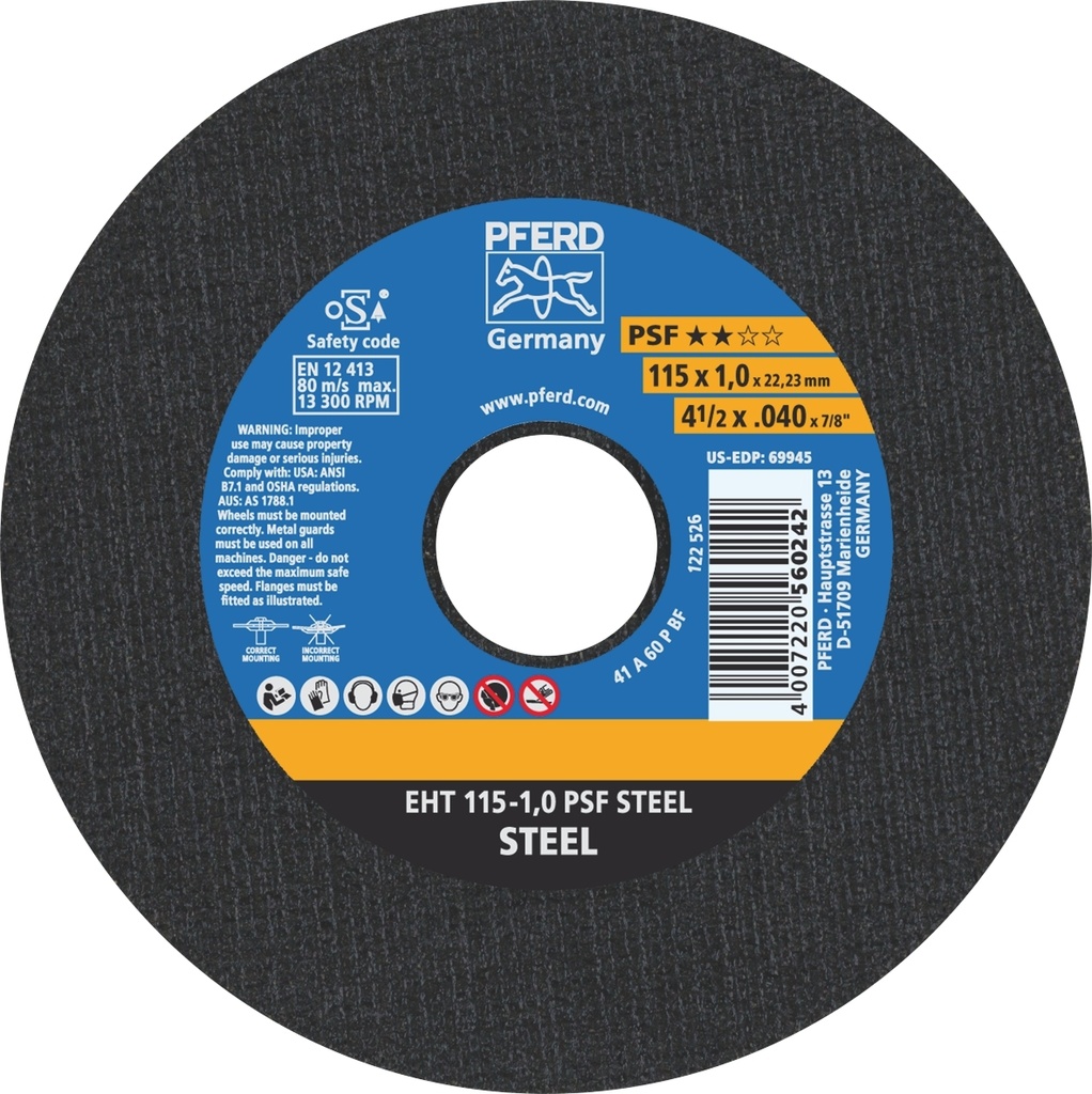 Cut Off Disc 115x1.0x22 PSF Steel Pferd