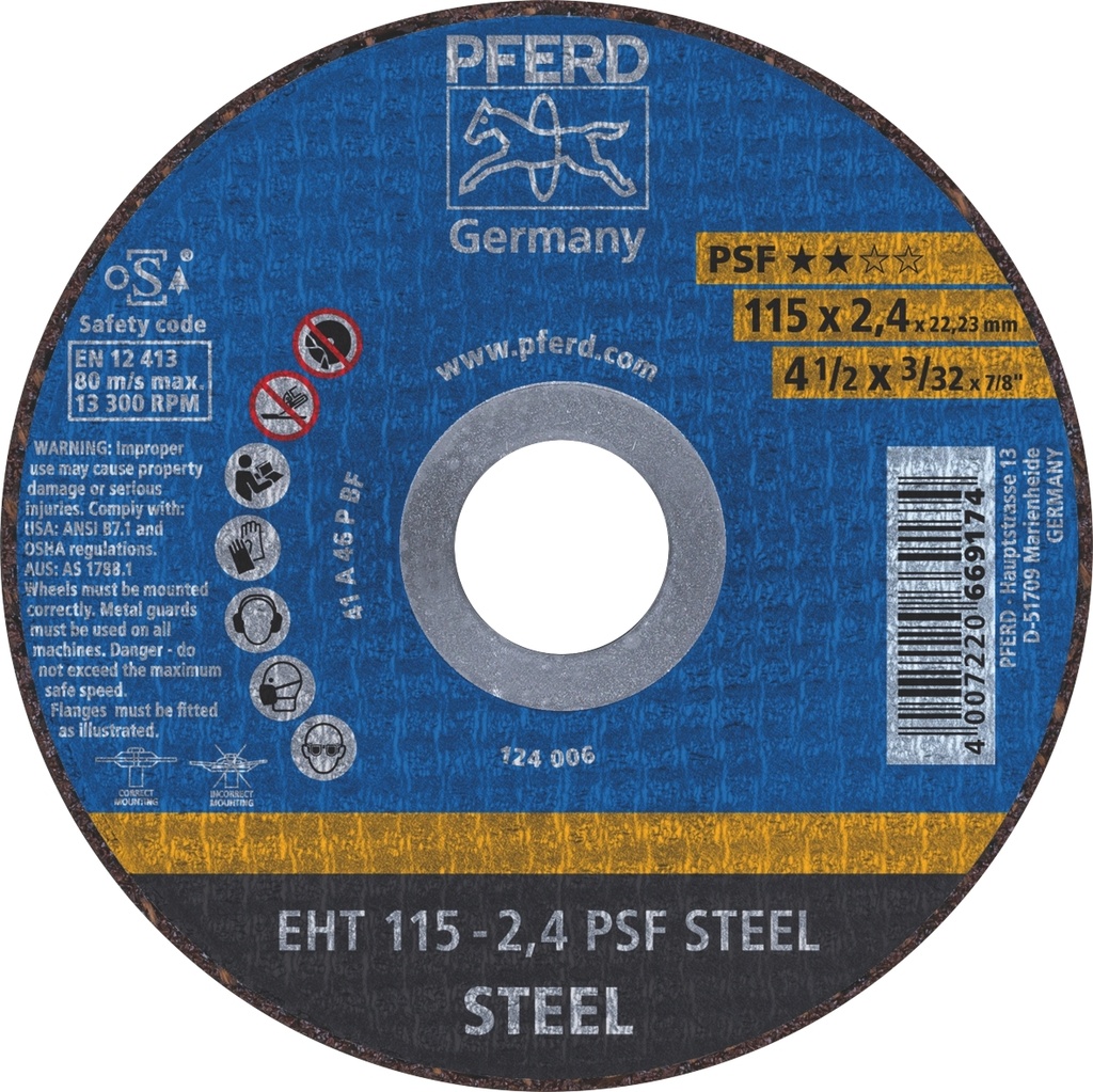 Cut Off Disc 115x2.4x22 PSF Steel Pferd