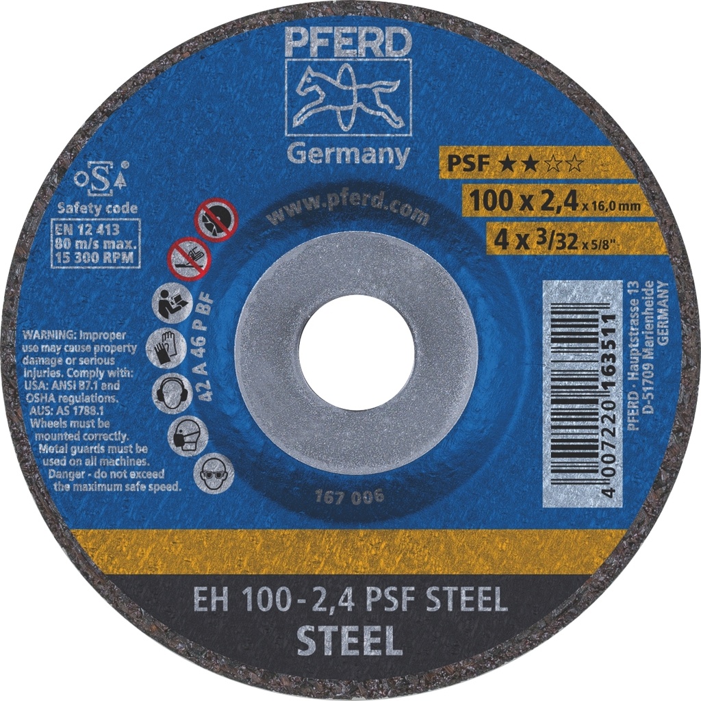 Cut Off Disc 100X2.4X16 EH PSF Steel Pferd