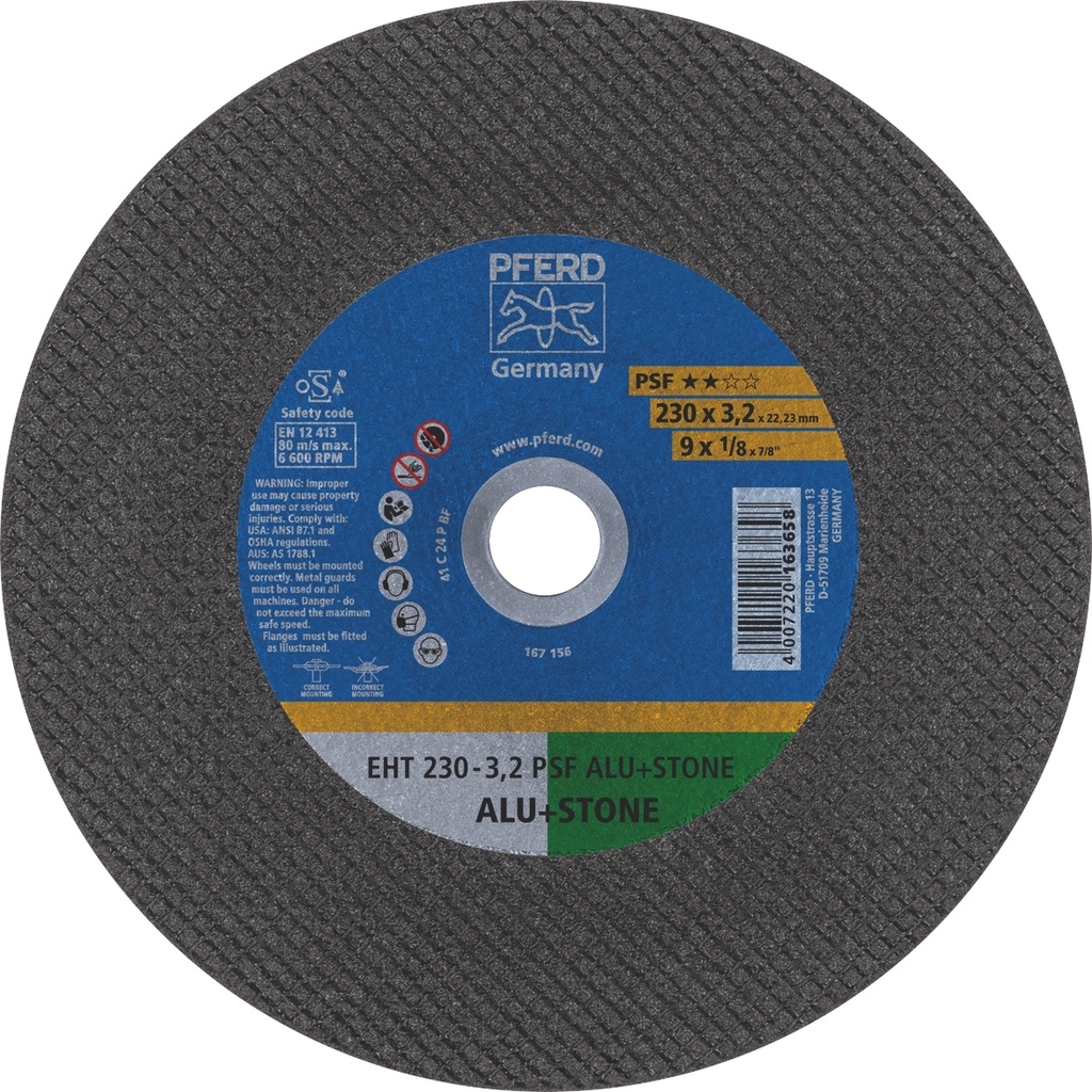 Cut Off Disc 230x3.0x22 PSF Alum & Stone  Pferd