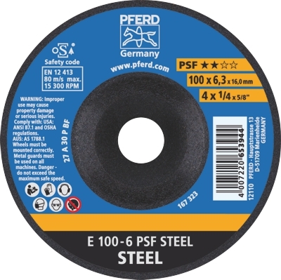 Grinding Disc 100x6.0x16 PSF Steel Pferd