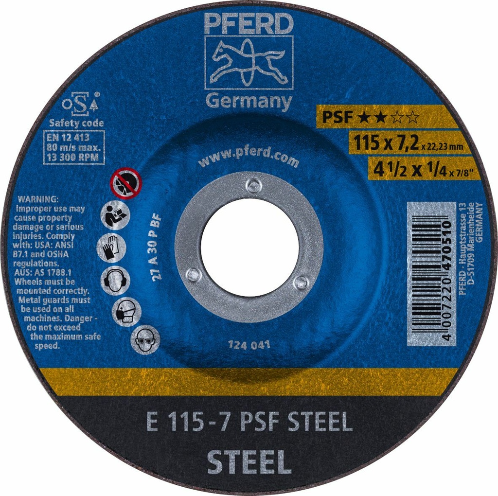 Grinding Disc 115x7.0x22 PSF Steel Pferd