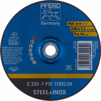 Grinding Disc 230x7.0x22 PSF Steel/Inox Pferd