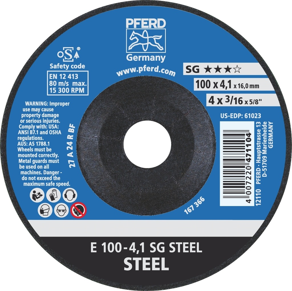 Grinding Disc 100x4.1x16 SG Steel Pferd
