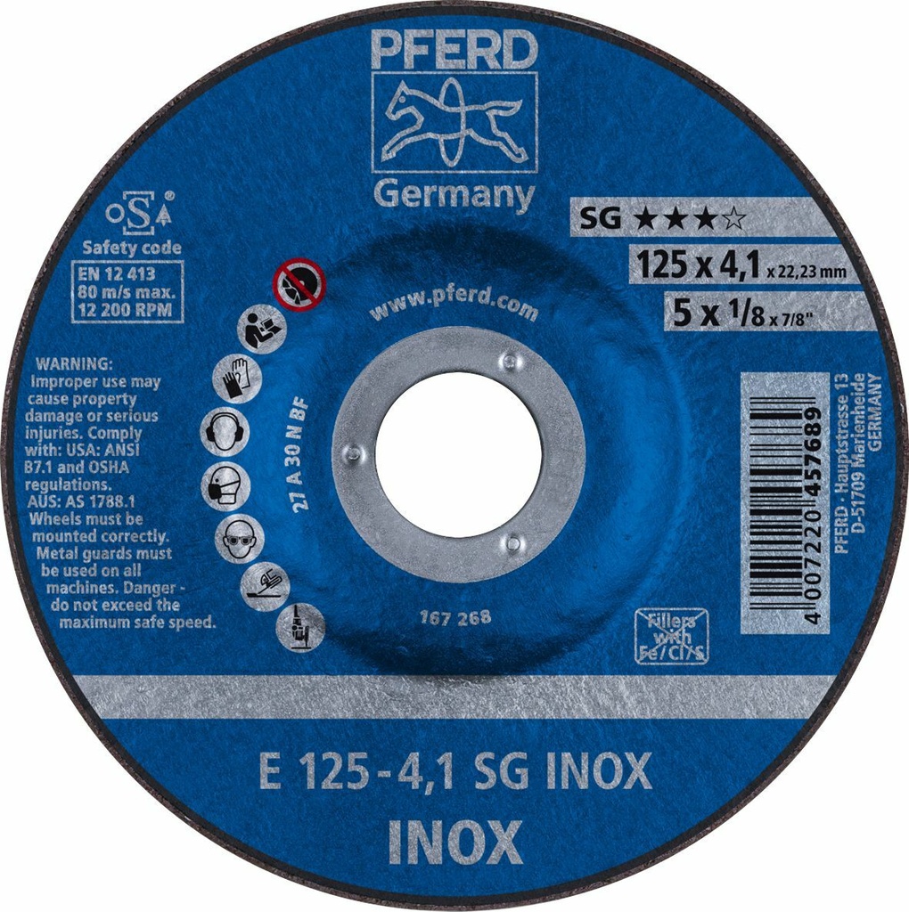 Grinding Disc 125x4.1x22 SGP Inox Pferd