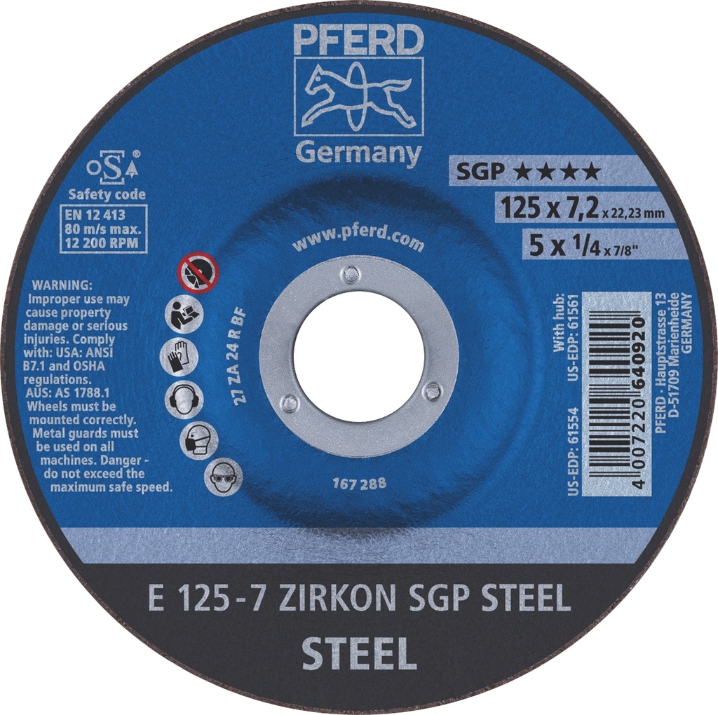 Grinding Disc 125x7.0x22 SGP Zirkon Steel Pferd