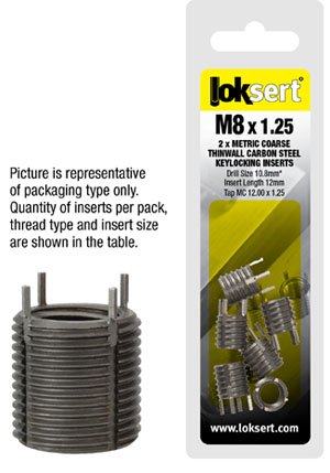 Thread Insert M8x1.25 Thin Wall Loksert Powercoil