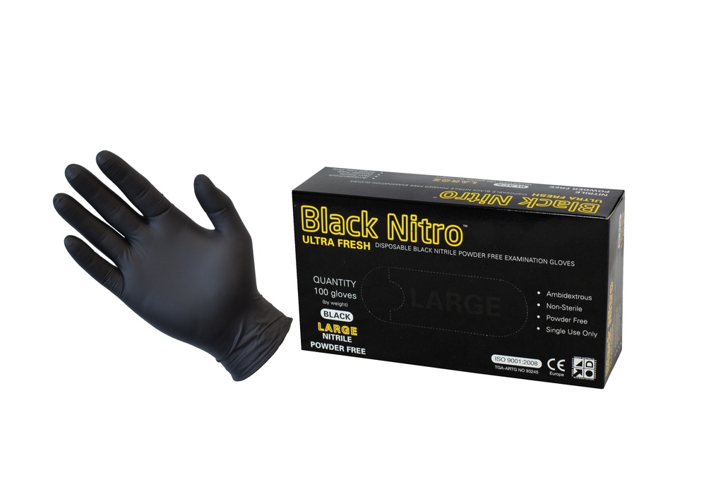 Gloves 100pk Nitrile Black Nitro XL