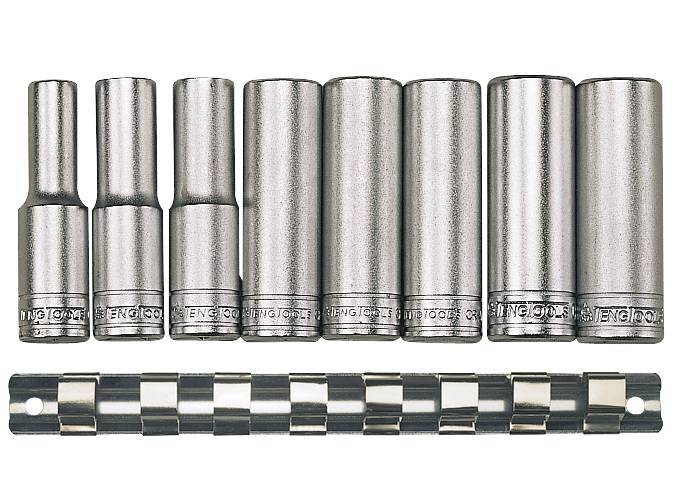 Socket Clip Rail Deep Set 8Pc 1/2dr Metric Teng