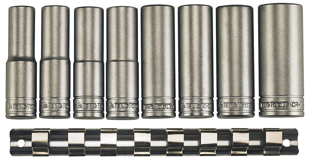 Socket Clip Rail Deep Set 8Pc 1/2dr Metric 6 Point Teng