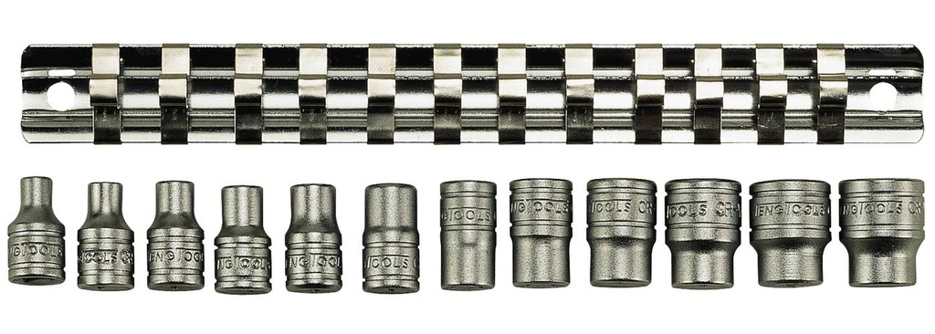 Socket Set 1/4dr 6pt On Rail 12pc Teng