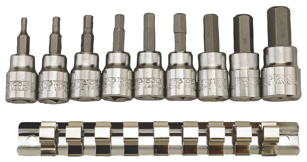 Inhex Socket Set 3/8dr AF On Rail 9pc Teng