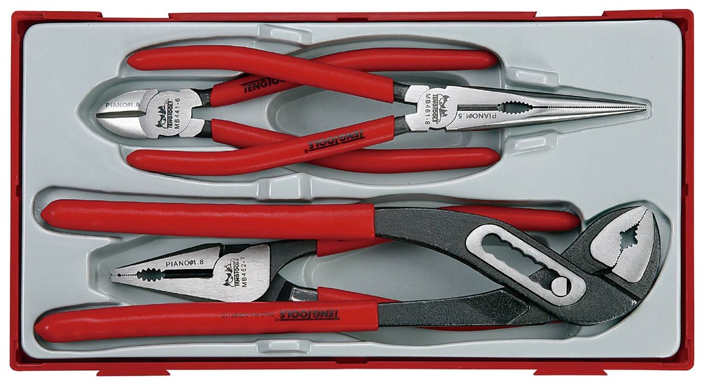 Plier Set 4pc Vinyl Grip Mega Bite Tray Teng