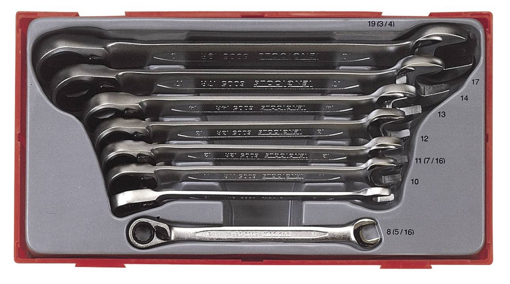 Gear Ratchet Spanner Set Rev 5/16-3/4" 8pc Teng