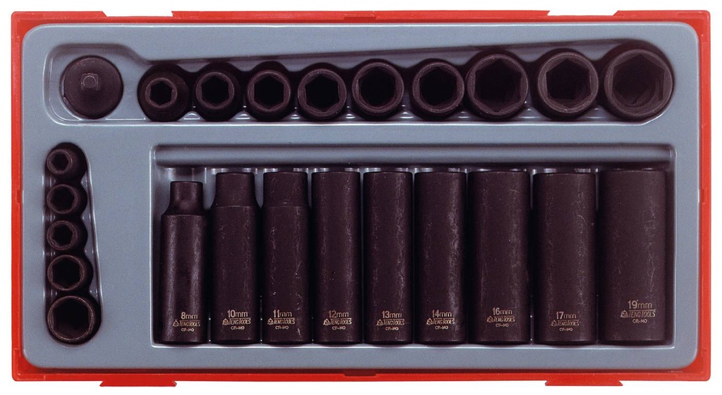 Impact Socket Set 1/4dr & 3/8dr Met Tray 24pc Teng